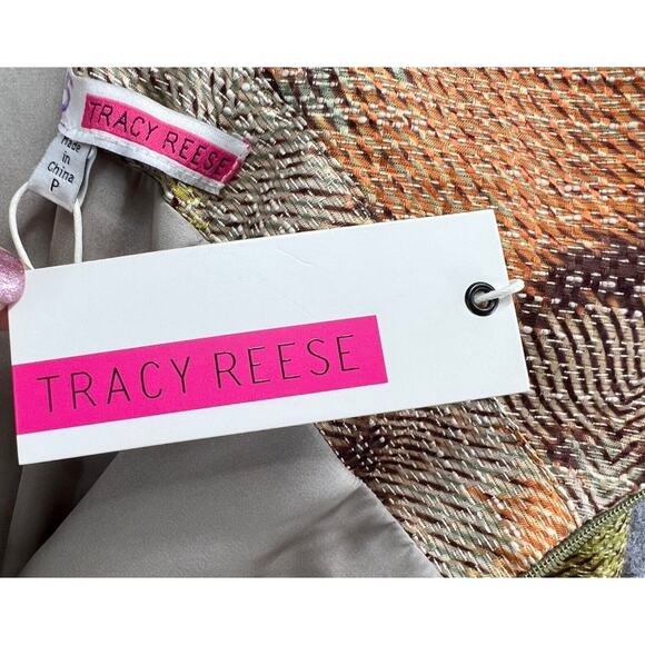 Revolve Tracy Reese Shift Dress XS Tan Zig Zag Rafia Cross Back Boho Retro NEW - Picture 16 of 16